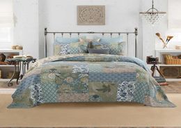 Shabby Chic Floral 3 Pieces Patchwork Bedspread Pillow shams Sumer Quilts Set Queen King size 100 Cotton Reversible Ultra soft19246093