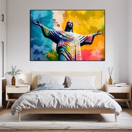 Jesus Abstract Art Poster Print Colored Christ the Redeemer Artwork Wall Art Religious Canvas Painting Living Room Home Decor