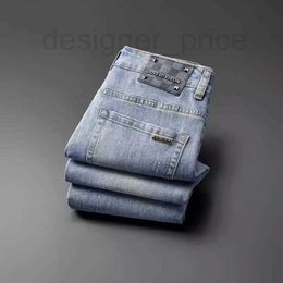 Men's Jeans Designer High quality European seasonal light Colour 3D printed washed mens jeans with versatile elastic slim fit and straight leg pants 07B3