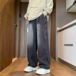 Jeans mens spring and autumn new Instagram trend loose straight leg pants fashion simple wide leg pants