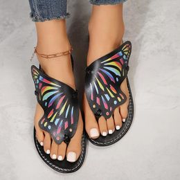 Slippers Attractive Colourful Butterfly Clip Toe Sandals Fish Mouth Peep Leather Soft Sole Ladies Beach Shoes Side Empty