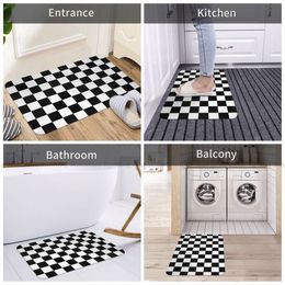 Non-slip Doormat Checkered Black And White Bath Kitchen Mat Outdoor Carpet Indoor Modern Decor