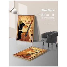 Animals Dachshund Jazz Bar Decor Wall Pictures for Living Room Home Decor Canvas Painting Cuadros Wall Art Retro Music Dog Funny