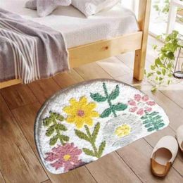 Carpets Semicircle Floor Mat Boho Flower Cartoon Panda Pattern Thick Door Water Absorption Non-slip Bathroom Rugs For Bedroom