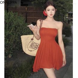 Casual Dresses Onalippa Strapless Elastic Bodycon Dress For Women Hoiliday Style Ruffles Solid Pleated Design Mini Sexy A Line Vestidos