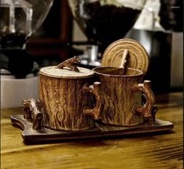 Mugs Creative Stump Coffee Cup And Set Office Ceramic Mug Japanese Retro Hand Brewed Household Tea Drinking