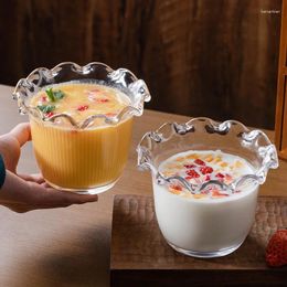 Bowls 400ml Flower Shaped Clear Glass Bowl Fruit Salad Dessert Serving Dishes Elegant Milk Coffee Cup Decorative Home Party Tableware