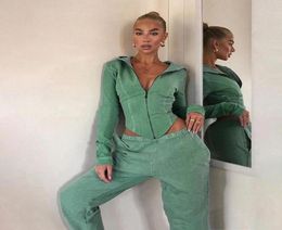 2021 Fashion Tracksuits Streetwear Girls Women High Waist Sweatpants and Hooded Jacket Corset 2 Piece Sets Fall Winter Clothing7742943