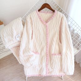 Winter Thickened Breast-feeding Suit Flannel Breast-feeding Pyjamas Long Sleeves And Trousers Confinement Clothes Maternity Home