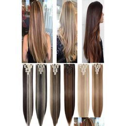 Hair Pieces S-Noilite Synthetic 8Pcs/Set 18Clips Clip In Extensions Long Straight Extension For Women 2102174097630 Drop Delivery Prod Otnut