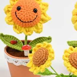 Artificial Mini Smile Sunflower Bonsai Fake Plants Handmade Flowers Potted For Aesthetic Room Home Garden House Table Decoration