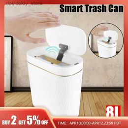 Waste Bins 8L Smart Induction Touch Trash Bin Intellient Sensor For Bathroom Family Livin Room Trash Can Automatic Paper Basket 8L L49