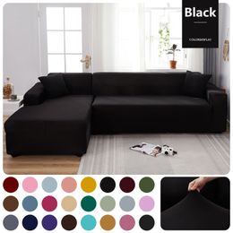 Plain Elastic Sofa Covers for Living Room Solid Colour Spandex Sectional Corner Sofa Slipcovers Couch Cover