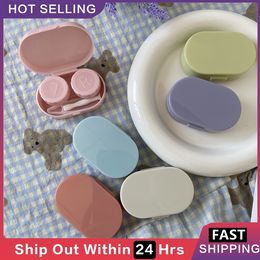 Smooth Candy Color Portable Mini Contact Lens Case for Travel Lady Holder Storage Eye Care Container with Mirror Lenses Box