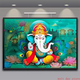 India Lord Ganesha Canvas Paintings Hindu Elephant God Posters and Prints Religious Wall Pictures Ganesh Art Posters Home Decor