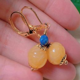 Dangle Earrings Natural Yellow Hetian Jade Beads Lapis Lazuli Gold Earing Ear Cuff Art Beaded Bohemian Wedding Silver Modern Chandelier