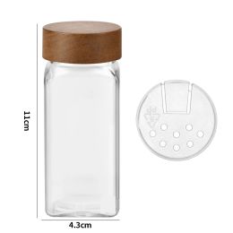 Wood Cover Glass Spice Jars Square Transparent Seasoning Storage Bottles Kitchen Salt Spices Ground Pepper Sealing Tools