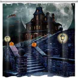 Shower Curtains Spooky Halloween Gothic By Ho Me Lili Curtain With Black Bats Pumpkin Lanterns Castle In Moon Night Horror Bathroom Decor