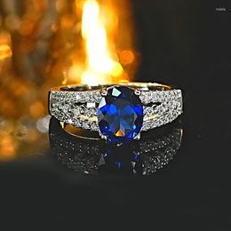 Cluster Rings Light Luxury Oval Blue Treasure 925 Silver Ring Set Corundum Style Versatile Retro