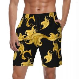 Men's Shorts Swimsuits Baroque Leaf Board Summer Gold Floral Cute Hawaii Beach Short Pants Men Sportswear Breathable Trunks