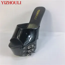 Dance Shoes 15cm Belt Buckle Ultra High Heels Sexy Night Cool Slippers Lady Temperament Of The Lacquer That Bake