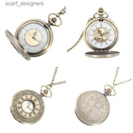 Pocket Watches Vintage Roman Digital Quartz Pocket Round Case Pendant Necklace Chain Clock Gift Y240410