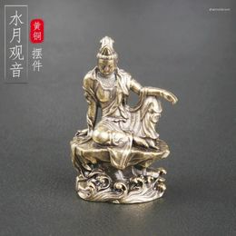 Necklace Earrings Set Brass Water Moon Guanyin Tabletop Ornament Bodhisattva Bronze Statue Handicraft Small Old