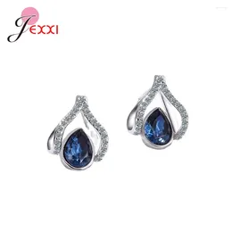 Stud Earrings High Quality Tourmaline Blue Gemstone For Women Girls Solid 925 Silver Needle Tear CZ Diamond Wedding Fashion Jewellery