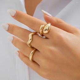 Cluster Rings Ingemark 3Pcs Vintage Gold Colour Snake For Women 2024 Trendy Goth Geometric Adjustable Open Finger Wed Jewellery Gift