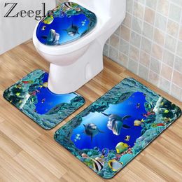 Bath Mats Zeegle 3Pcs Bathroom Carpet Set Absorbent Shower Rug Foot Mat Washable Toilet 3D Printed Anti-slip