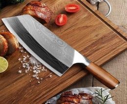 Kitchen Damascus Laser Pattern Chinese Chef Stainless Steel Butcher Meat Chopping Cleaver Knife Vegetable Cutter7562037