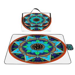 Foldable Color Mandala Boho Picnic Mat Waterproof,Large Outdoor Oxford Picnic Blanket For Beach Party,Travel,Outdoor Hiking,Park