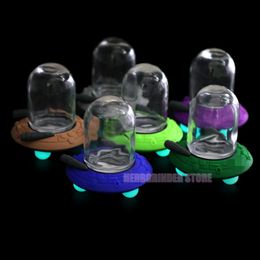 90ML Colourful Silicone Smoking Dry Herb Tobacco Spice Miller Storage Box Innovative UFO Airship Style Glass Stash Case Bottle Portable Glow In Dark Container Tank