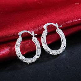 Hoop Earrings 925 Sterling Silver Retro Hollow Flower 30mm Earring For Woman Fashion Party Wedding Engagement Jewelry