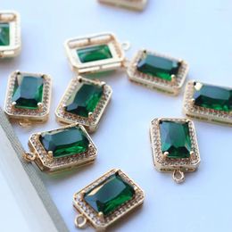 Pendant Necklaces 6pcs KC Gold Plated Faceted Transparent Green Quality Glass Rectangle CZ Charms DIY Women Geometric Earrings Making