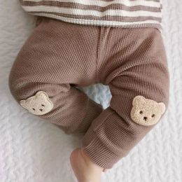 Trousers Autumn New Baby Girl Trousers Waffle Bear Embroidery Pants Newborn Baby Boys Clothes Cute Harem Pants