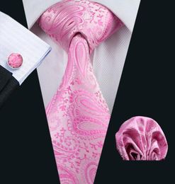 Fast Ties Paisely Pink Mens Set Hankerchief Cufflinks Jacquard Woven Business Formal Work Neck Tie Set Wedding N03795219068