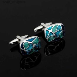 Cuff Links High Quality Cuff Button Retail blue Colour shell pattern Mens Shirt Brand suit Mens Cuff Button Wholesale Jewellery Y240411