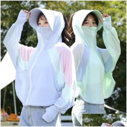 Jackets de corrida com zíper bloqueando roupas sunsn roupas de manga longa de manga longa com capuz de sol com capuz UV Proteção fina de entrega de gotas esportivas outdo otrce