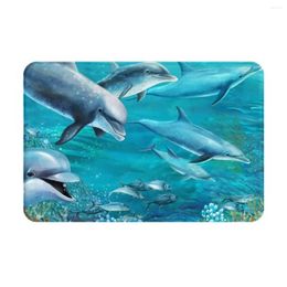 Carpets Dolphin And Coral Doormat Indoor Welcome Flannel Carpet Entrance Outside Patio Anti-Slip Mats Durable & Washable 16x24 In