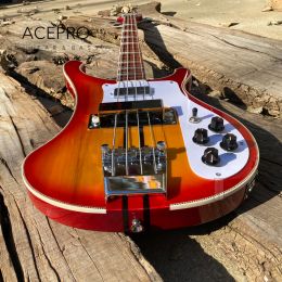 Neck Thru Body Cherry Sunburst Electric Bass Guitar, 4 String, Upgrade Adjustable Bridge Available, Checkerboard Binding