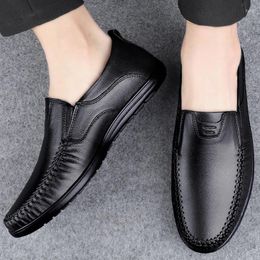 Casual Shoes Brand Men Loafers Cow Genuine Leather Moccasins Breathable Slip On Boat Italian Mens