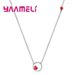 Pendant Necklaces Sweet Romantic Red Heart Shape Necklace For Women Girls 925 Sterling Silver Jewellery Wedding Anniversary Present