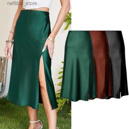 Sexy Skirt 2023 Women Split Skirts Summer Fashion Soft satin skirt womens high waist A-line skirts y Female Skirts L410