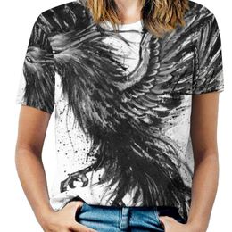 Phoenix Ruffle Short Sleeve T-Shirt V Neck Shirts Pattern Cute Tops Casual Tee Phoenix Artistic Tattoo Ink Drawing Graphic