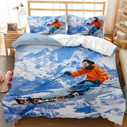 Ski Duvet Cover Extreme Sports Pattern Full King Size Decor Bedding Quilt Cover with Pillowcase for Adult Teens Kids Boys Cover