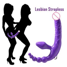 Double Vibrator Lesbian Anal Dual Ended Vibrating Strapless Dildo sexy Toys Penetration Plug G Spot