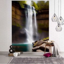 Blankets Vertical Waterfall Landscape Tapestry Wall Hanging Bohemian Home Decoration Sofa Bed Sheet Outdoor Picnic Mat Beach Blanket