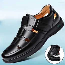 Sandals 2024 Summer Hollow Leather Shoes Men's Casual Breathable Hole Men