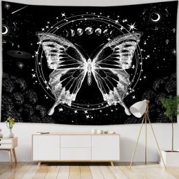 Butterflies and Moths Tapestry Black and White Flower Tapestry Wall Hanging Beach Blanket Romantic Bedroom Dorm Home Decor